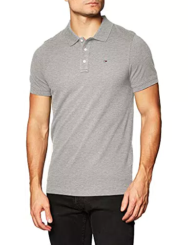 Tommy Jeans Organic Cotton Fine Pique Slim Polo, LT Grey Htr