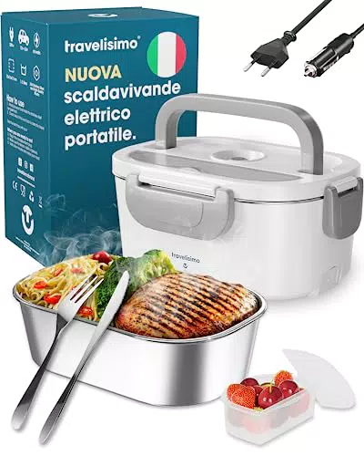 TRAVELISIMO Scaldavivande Elettrico Portatile 3 in 1 per Auto Camion e Ufficio 220V+12V+24V