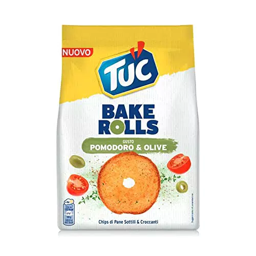 Tuc Bake Rolls, Gusto Pomodoro e Olive, Chips di Pane Cotte al Forno