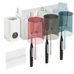 TWUTGAYW Portaspazzolino autoadesivo da parete con dispenser per dentifricio