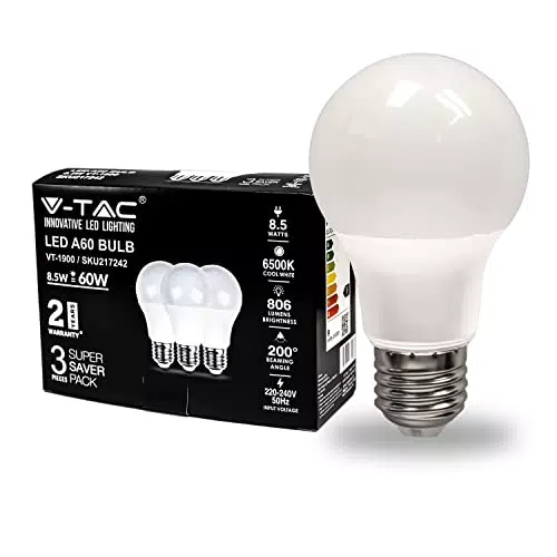 V-TAC Lampadina LED con Attacco E27 8, 5W A60 806 Lumen - 6500K Luce Bianca Fredda