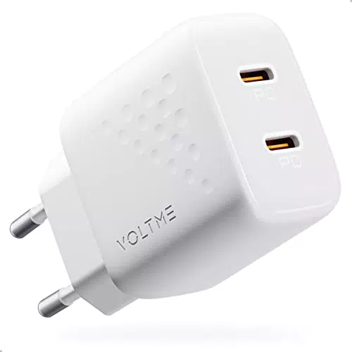 VOLTME Caricatore USB C Doppio Porta 35W Bianca, Caricatore Tipo C Rapido GaN PD 3.0 & PPS