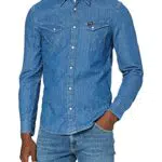 Wrangler Uomo Ls Western Denim Shirt Straight, Blu, L