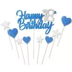 Set di decorazioni per torta di compleanno in argento blu glitterato, 13 anni