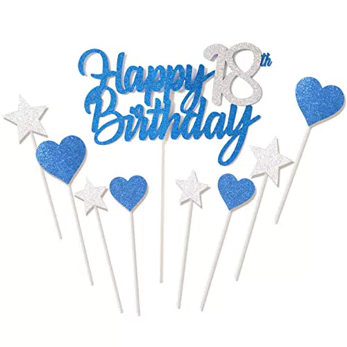 Set di decorazioni per torta di compleanno in argento blu glitterato, 13 anni
