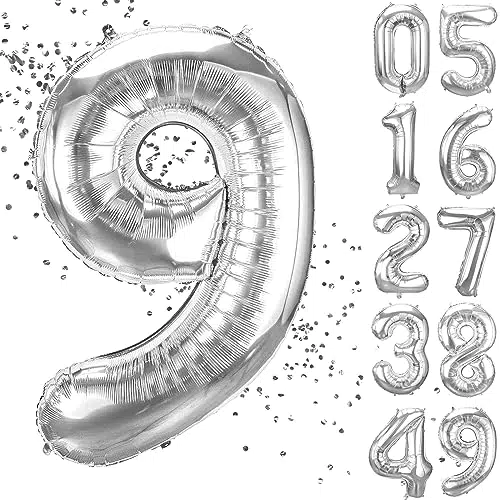 YuSaug Compleanno Palloncino Numero, 40" Palloncino Foil Da 0 a 9 Palloncino Elio Argento