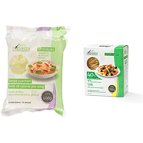 Zenpasta Shirataki Essiccati Formato Spaghetti, 250g & Penne Rigate con Farina di Konjac
