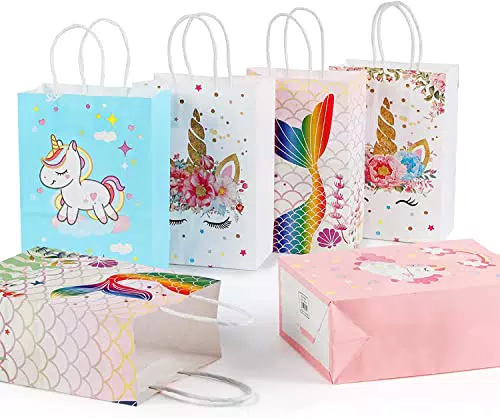 24 Pezzi Sacchetti Regalo, Mooklin Unicorno e Sirena Buste Regalo con Manici Sacchetti di Carta Confezioni Regalo Sacchetti Regalo per Natale