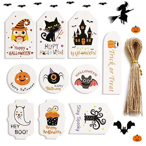 50 Pezzi Etichette Regalo Zucca di Halloween, Etichette Dolcetto o Scherzetto
