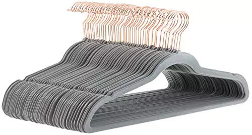Amazon Basics - Confezione da 50 grucce sottili con superficie antiscivolo in velluto - Grigio/Oro rosa