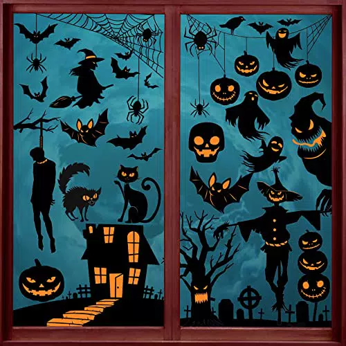 AnJeey Vetrofanie Halloween, 87 Pezzi Adesivi per Finestre con Motivo Pipistrello