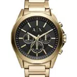 Armani Exchange Orologio Cronografo da uomo, cassa in acciaio inossidabile dorata da 44 mm con bracciale in acciaio inossidabile
