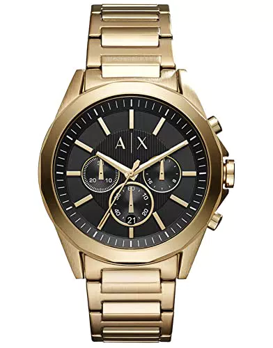 Armani Exchange Orologio Cronografo da uomo, cassa in acciaio inossidabile dorata da 44 mm con bracciale in acciaio inossidabile