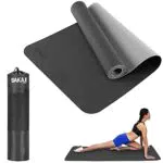 BAKAJI Tappetino Yoga in TPE Ecologioco Doppio Strato Antiscivolo Alta Densità, 180 x 61 cm con Custodia, nero/grigio