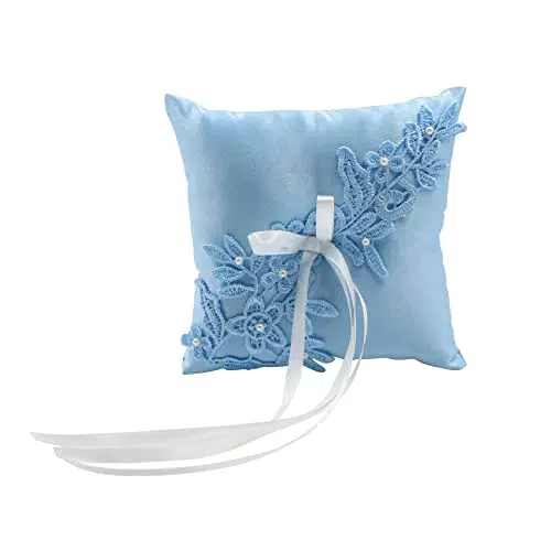 Blue Bowknot Wedding Ring Pillow Romance - Cuscino anello di nozze con nastro di raso