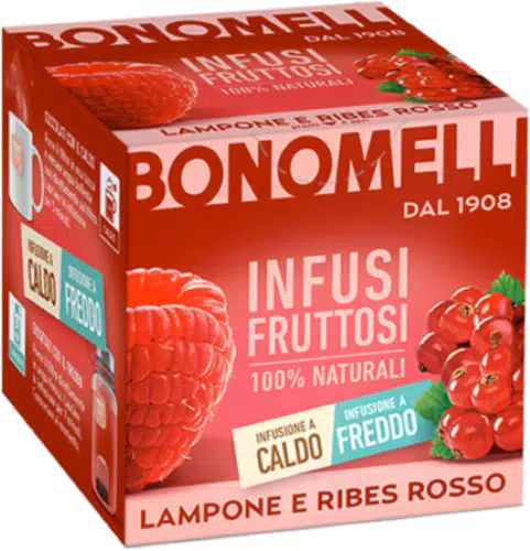 Bonomelli Infusi Fruttosi, Lampone e Ribes Rosso, Confezione da 12 filtri