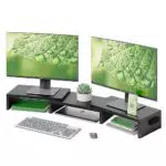 BONTEC Supporto per Doppio Monitor stand riser, supporto da tavolo del monitor con il supporto di smartphone