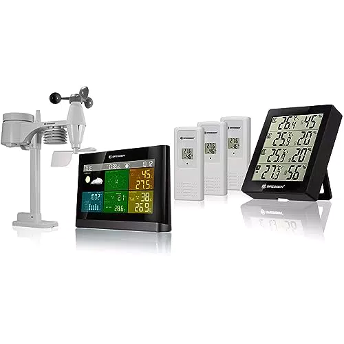 BRESSER 5-in-1 Stazione meteo con Display a Colori nero & 7000020CM3000 Temeo Hygro Quadro Termometro e Igrometro per 4 Punti di Misura