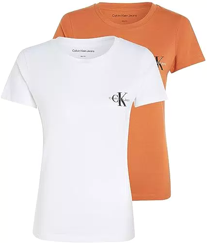 Calvin Klein Jeans 2-PACK MONOLOGO SLIM TEE, Donna, Bright White / Burnt Clay