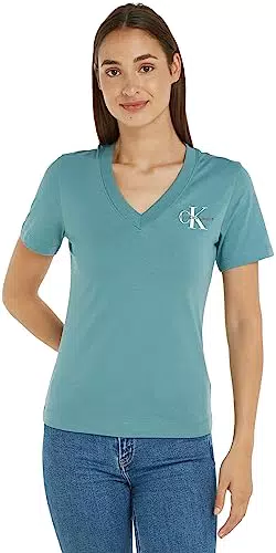 Calvin Klein Jeans MONOLOGO SLIM V-NECK TEE, Donna, Arctic
