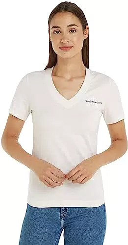 Calvin Klein Jeans MONOLOGO SLIM V-NECK TEE, Donna, Ivory