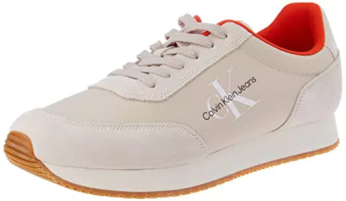 Calvin Klein Retro Runner su-NY Mono, Sneaker Uomo, Travertino Bianco cremoso