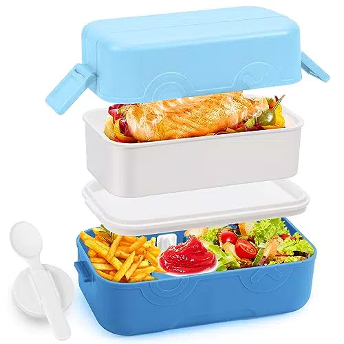 Carastek Portapranzo Posate Bambini, 1200ml Lunch Box con 3 Scomparti Bento