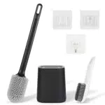 Carastek Scopino WC Silicone, Scopino per WC in Morbido con Porta Spazzolone Scopino Asciugatura Rapida Spazzola da Toilette