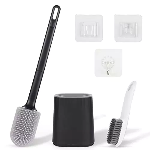 Carastek Scopino WC Silicone, Scopino per WC in Morbido con Porta Spazzolone Scopino Asciugatura Rapida Spazzola da Toilette