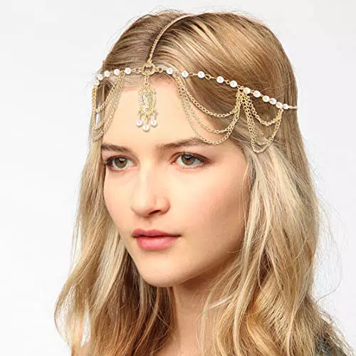 Catenina per Capelli in Stile Bohémien, GuKKK Copricapo con Paillettes e Nappe da Sposa