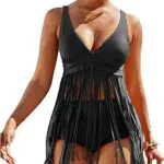 chuangminghangqi Costumi Donna Nero Tankini Mare Curvy Bikini Mare Push up Vita Alta Costume da Bagno a Due Pezzi con Top a V con Imbottitura e Pantaloncini Corti