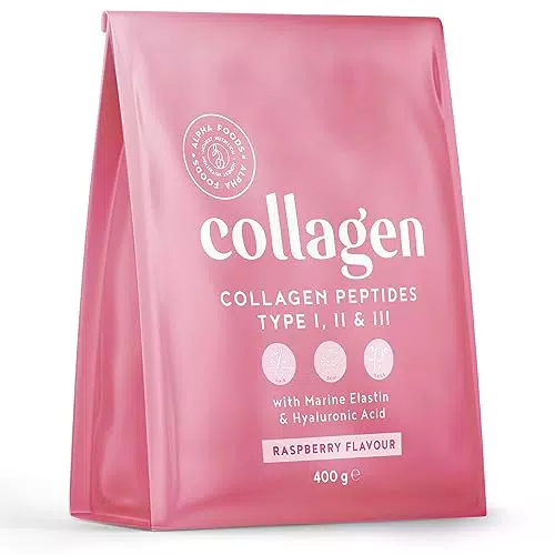 Collagene Marino e Acido Ialuronico 400g con Elastina Marina - Collagene Idrolizzato Proteine in Polvere AROMATIZZATO AL LAMPONE Integratore Pelle e Articolazioni