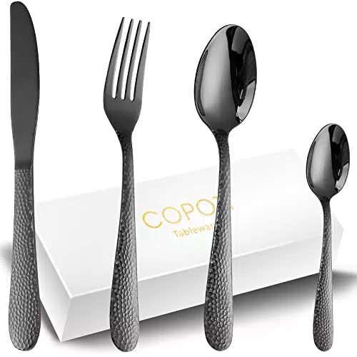 COPOTI Set di Acciaio Inox Posate Nere 24 Pezzi per 6 Persone