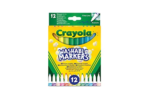 CRAYOLA - 12 Pennarelli Lavabili, Punta fine, Colori Assortiti