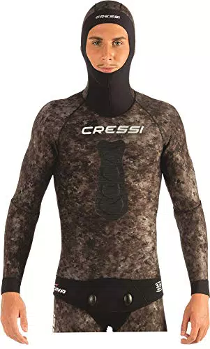 Cressi Tracina Jacket Wetsuit, Giacca Muta Pesca in Neoprene Spaccato Microporoso Supersoft - Disponibile Negli Spessori 3.5/5/7 mm Uomo