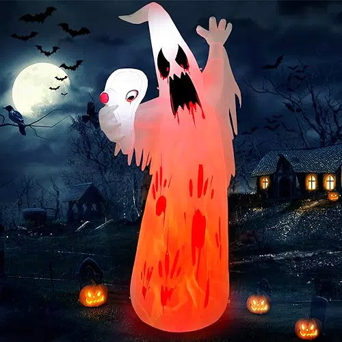 Danxilu Fantasma Gonfiabile di Halloween da 8 Piedi con Lampada a Fiamma Decorazioni Spettrali all'aperto di Halloween