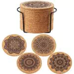 DELSEN 14Pcs Round Sottobicchieri Riutilizzabile Sughero Sottobicchieri Legno Retro Sottobicchiere Sughero per Casa