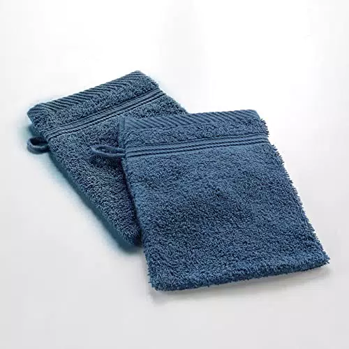 Douceur d'Intérieur 2 guanti da bagno, cotone, zaffiro