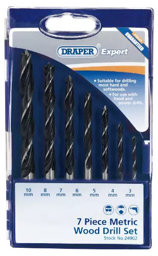 Draper, DS7WA, 24902 esperto 7 pezzi metrico di legno Drill Set