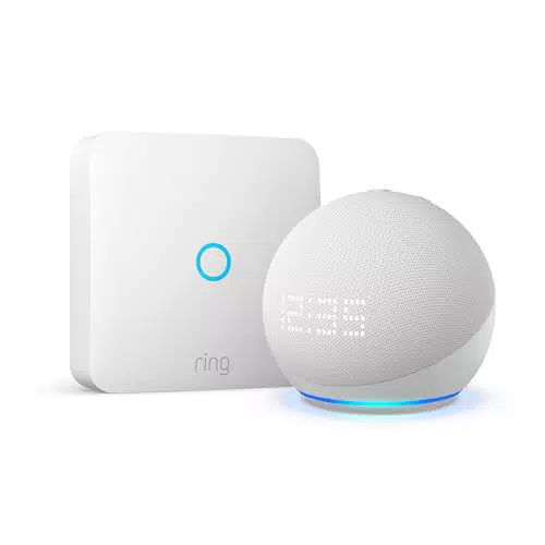 Echo Dot con orologio + Ring Intercom di Amazon, Altoparlante intelligente Wi-Fi e Bluetooth