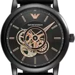 Emporio Armani Orologio Uomo, movimento automatico, cassa 43 mm in acciaio inossidabile nero con cinturino in pelle