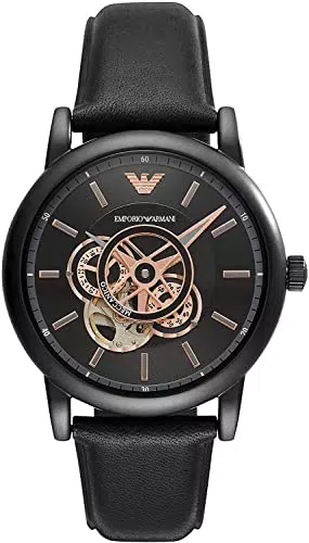 Emporio Armani Orologio Uomo, movimento automatico, cassa 43 mm in acciaio inossidabile nero con cinturino in pelle
