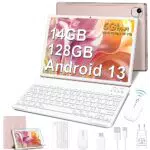 FACETEL Tablet 10 Pollici 14 GB + 128 GB con Tastiera e Mouse - Oro