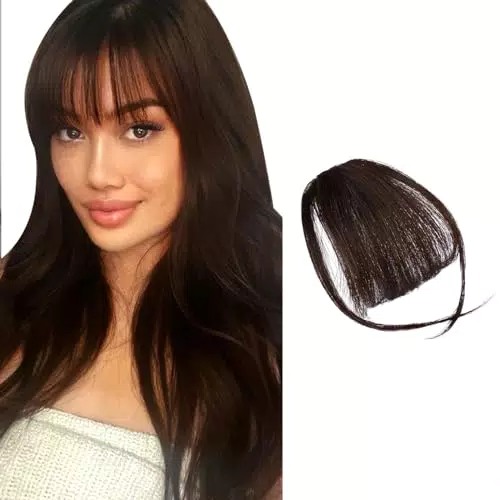 FESHFEN Frangia Clip Capelli Veri, 100% Frangia Finta Veri Naturali Sottile Frangetta Air Bangs Finta Frangia Capelli Clip Frangia Extension Donna