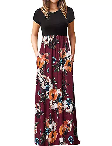 GNRSPTY Vestiti Donna Lunghi Manica Corta Estivi Colore Bloccato Stampa Floreale Lungo Vestito Spiaggia Cerimonia Sera