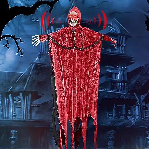Halloween Appeso Decorazioni, 150CM Halloween Appeso Scheletro Fantasma con Controllo Vocale Grido