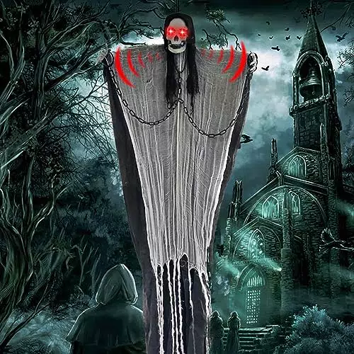 Halloween Appeso Decorazioni, Halloween Appeso Scheletro Fantasma con Controllo Vocale Grido