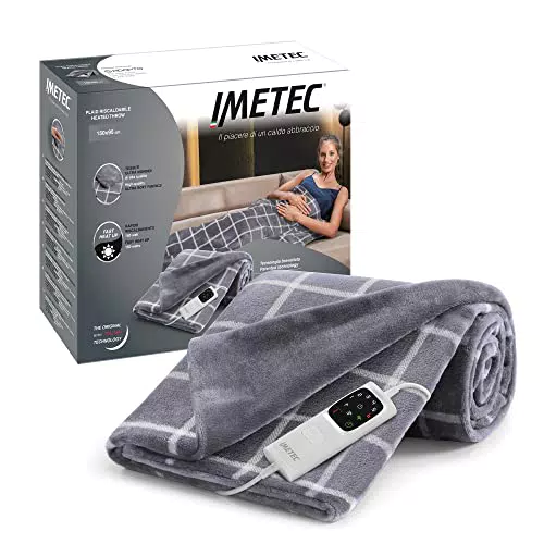 Imetec CaldoPlaid Velvet Square Plaid Riscaldabile, Morbida Coperta Elettrica 150x95 cm