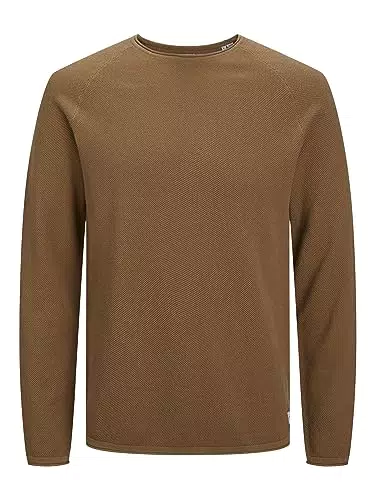JACK & JONES Maglioncino in cotone microtramato, girocollo. L Marrone Caramello