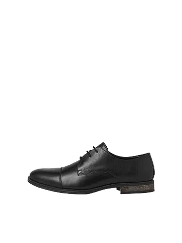 JACK & JONES Scarpe eleganti in pelle con chiusura con lacci e punta arrotondata Nero